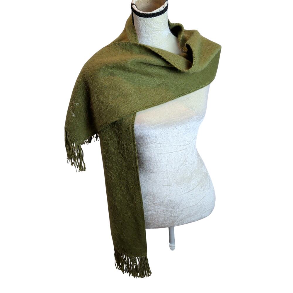Alpaca Camargo Forrest Green Fuzzy Soft Scarf Fringe
